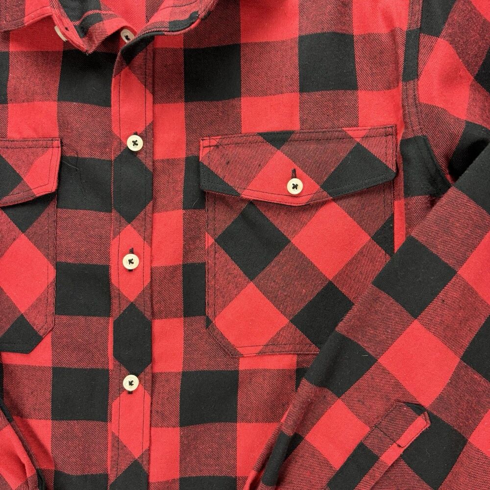 Men’s Buffalo Plaid Flannel Shirt Medium Red Black Button Front Long Sleeve View 6